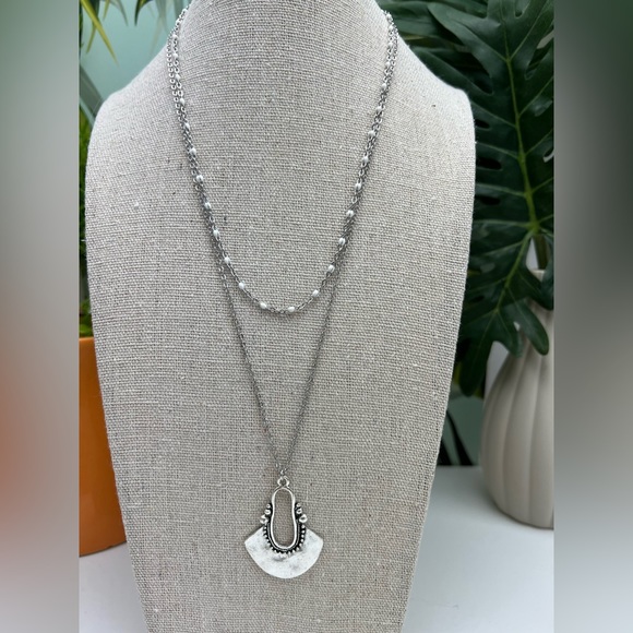Stylish Western Boho Layered Necklace - Silver Bohemian Multi-Strand Necklace - Picture 1 of 9